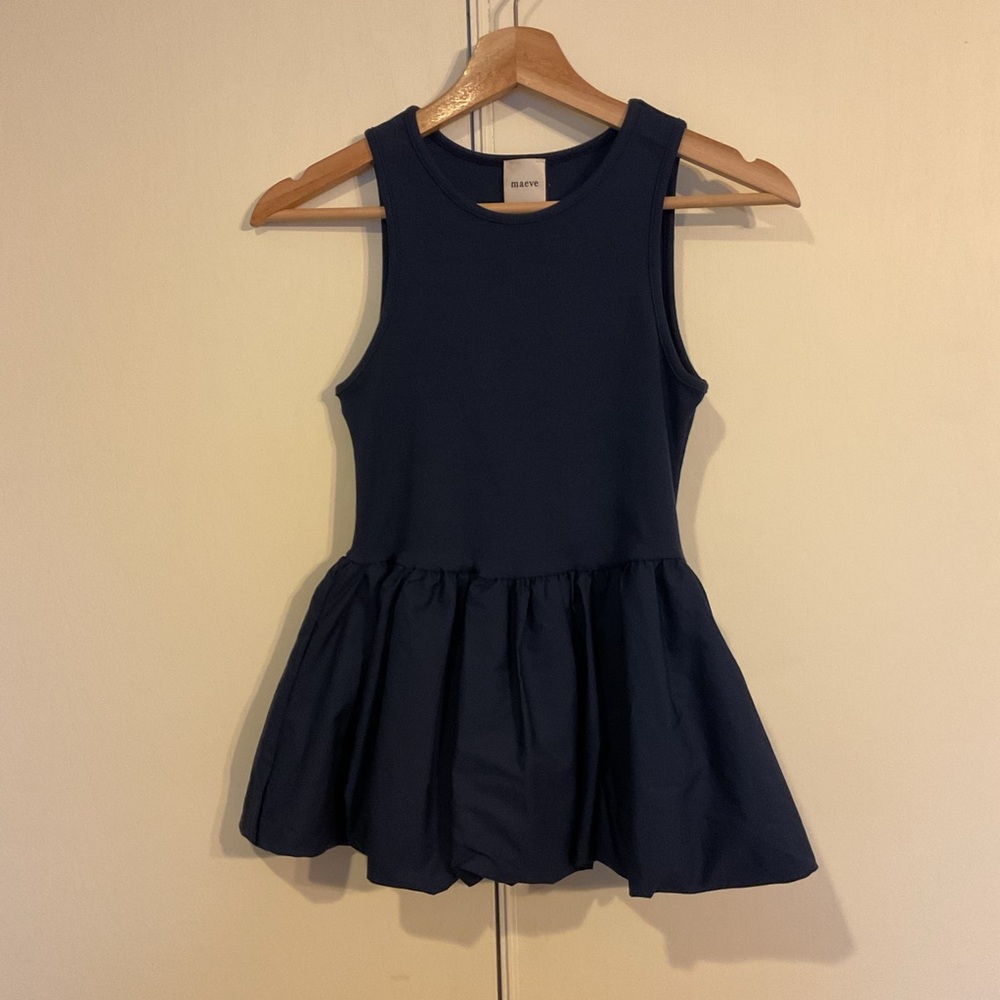 Maeve Anthropologie Bubble Peplum Navy Ink Stretch Tank Top Sleeveless XS NWT - Picture 3 of 13